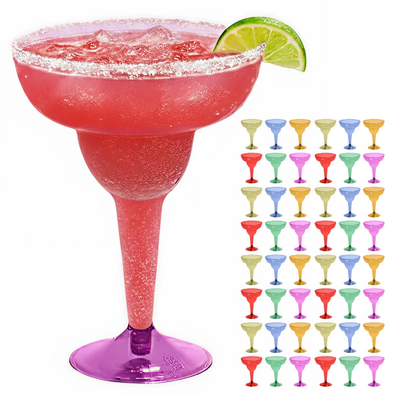 Prestee Multicolor Disposable 48 Plastic Margarita Glasses - 12 oz Hard Cocktail Cups for Cinco de Mayo Fiesta, Taco Party and Mexican Decorations - Fiesta Party Decorations - Large (Pack of 48) - Image 1